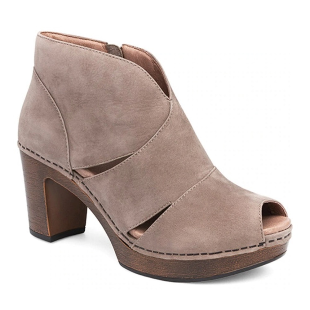 Dansko Delphina Taupe Suede Peep Toe Booties 10